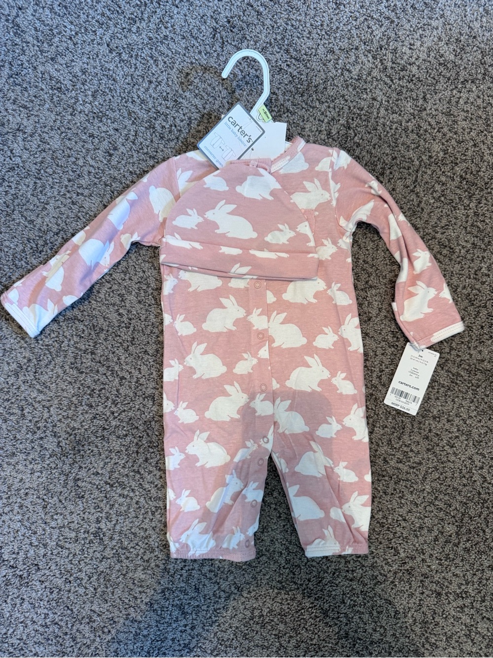 Carter's Pink Bunny Print Long-Sleeve Baby Romper